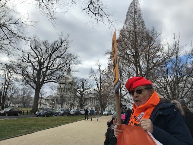 Norm Karl, 79, who was among the protesters outside the Capitol Wednesday, said it was important for senators to hear their demands to “transform a sham trial into a real trial.”