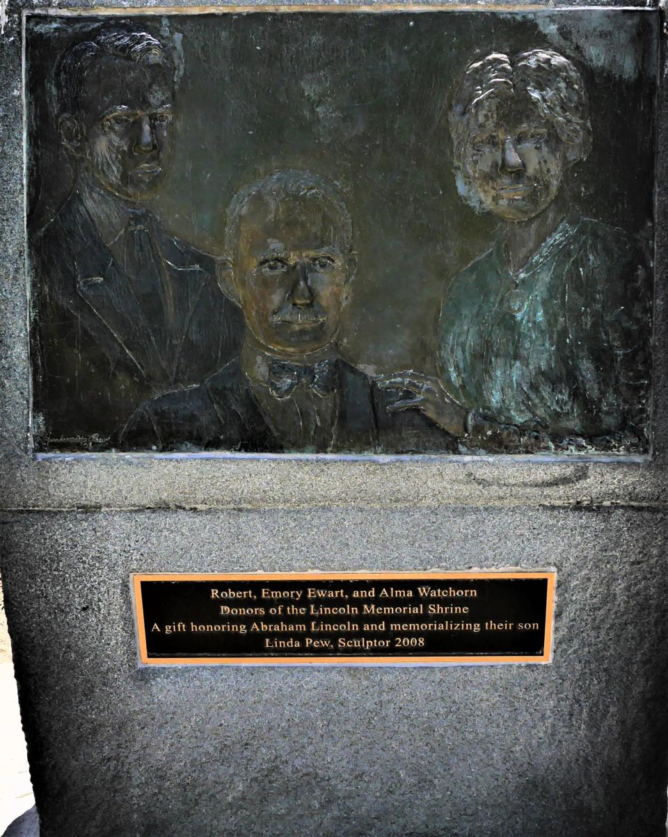 Dedication monument to the Watchorn Family - original donors of ]The Lincoln Memorial Shrine in Redlands.