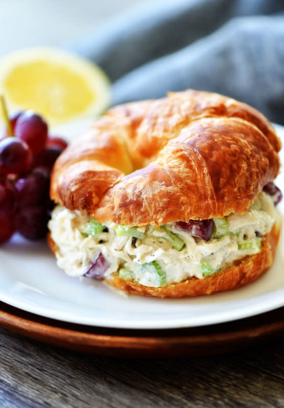 <p>Life in the Lofthouse</p><p>Chicken salad croissant sandwiches are filled with flavorful chicken salad stuffed between buttery, soft croissant rolls.</p><p><strong>Get the recipe: <a href="https://life-in-the-lofthouse.com/chicken-salad-croissants/" rel="nofollow noopener" target="_blank" data-ylk="slk:Chicken Salad Croissants;elm:context_link;itc:0;sec:content-canvas" class="link rapid-noclick-resp"><em>Chicken Salad Croissants</em></a></strong></p>