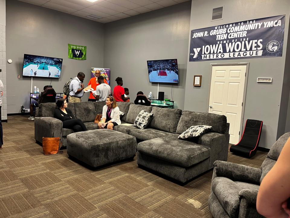 Visitors check out the John R. Grubb YMCA's renovated Teen Center Thursday during the grand re-opening ceremony, Thursday, June 23, 2022, in Des Moines.