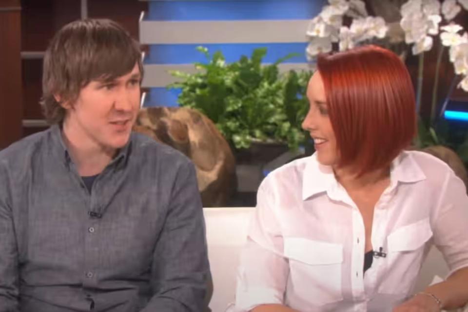 Keir Johnston, left, admitting to strangling his wife Grace Johnston, right, during a hearing at the High Court in Glasgow on Thursday (TheEllenShow/ YouTube)