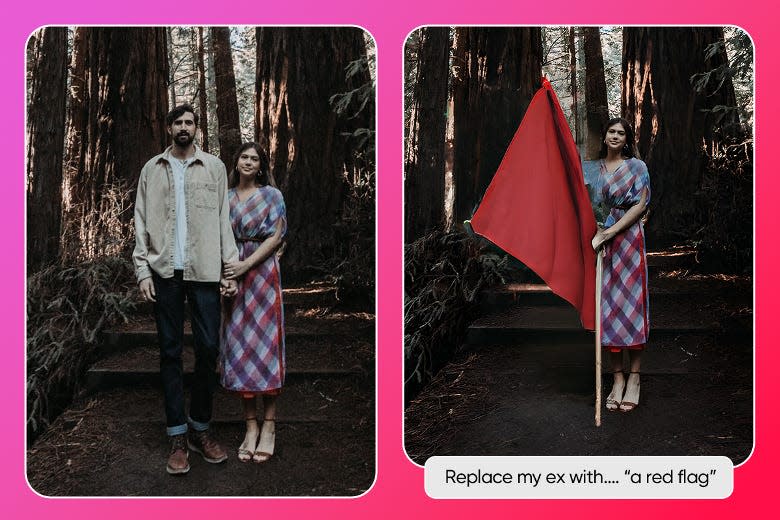 A new Picsart AI tool lets you swap out images of your ex with red flags.