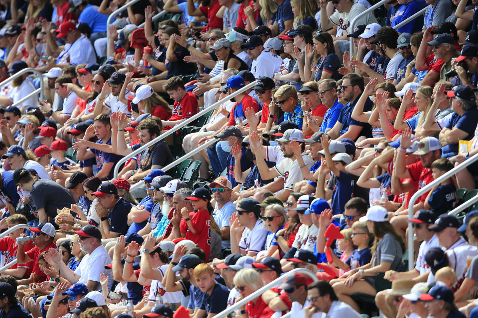 ATLANTA, GA - OCTOBER 11: The fans do THE CHOP early on during Game 3 of the NLDS between the Atlanta Braves and the Milwaukee Brewers on October 11, 2021 at Truist Park in Atlanta, Georgia. (Photo by David J. Griffin/Icon Sportswire via Getty Images)