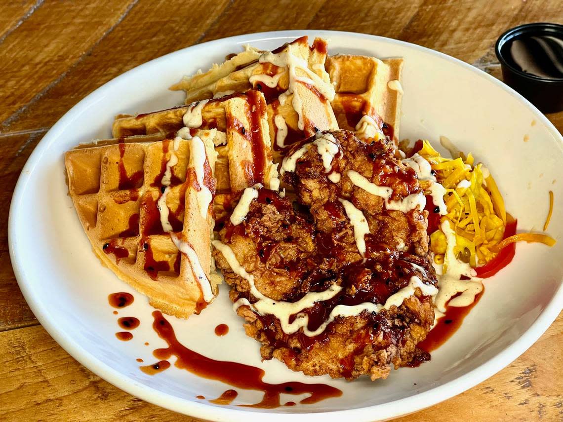 The “Korean Fried” with buttermilk-brined fried chicken and waffle at Bear & the Butcher.