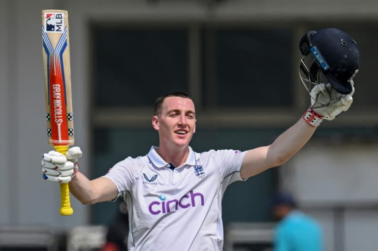 On his way: Harry Brook celebrates on the fourth day of the first Test between Pakistan and England (Aamir QURESHI)