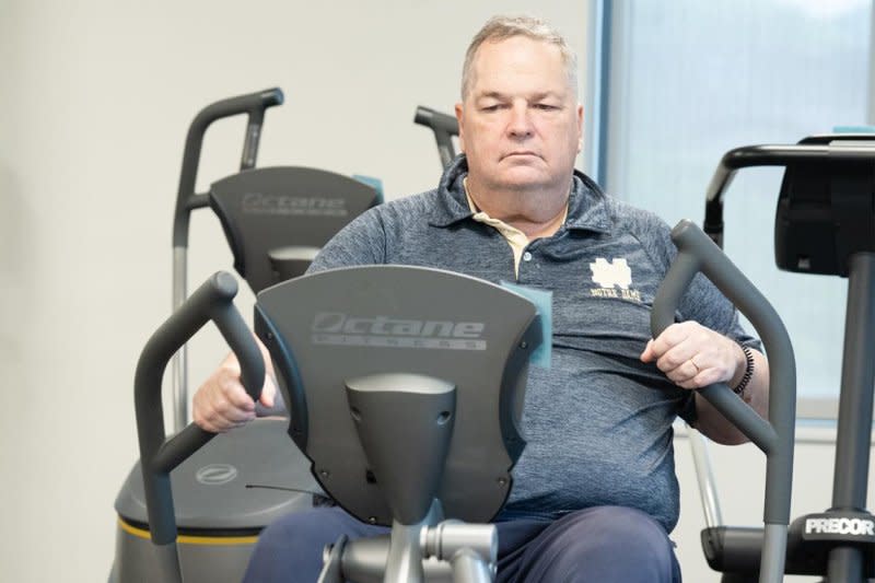 Jack Gibbons undergoes cardiac rehabilitation at The Ohio State University Wexner Medical Center in Columbus. He went into cardiac arrest and collapsed at work, but says the quick action of colleagues to begin CPR and use a defibrillator saved his life. Photo courtesy of The Ohio State University Wexner Medical Center