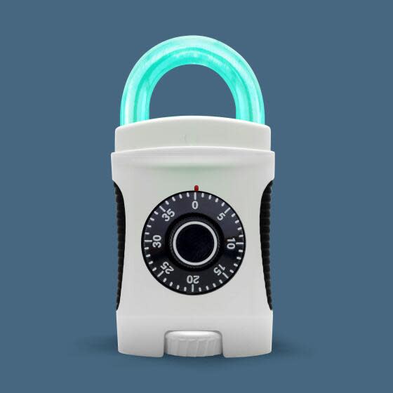 Photo illustration of a deodorant stick with the features of a padlock
