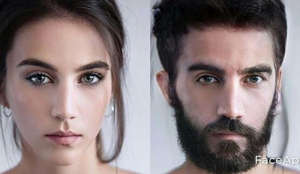 "Los de 'Élite' en el sexo opuesto: el de Claudia es el mejor", escribió en Instagram el autor de estas imágenes. Y es que a cualquier fan le cuesta imaginar a Rebeca con una barba como la que luce su versión masculina. (Foto: Instagram / <a href="https://www.instagram.com/p/B-Qga1ChIex/" rel="nofollow noopener" target="_blank" data-ylk="slk:@elitefr4ses;elm:context_link;itc:0;sec:content-canvas" class="link ">@elitefr4ses</a> / FaceApp)