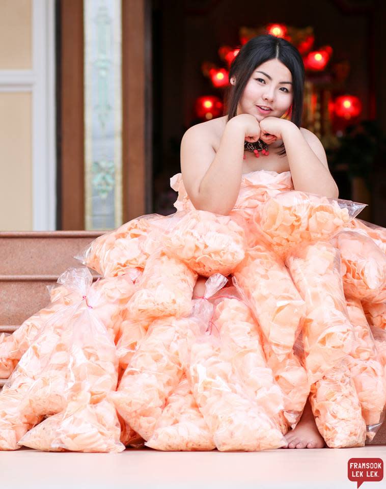 Plus-Size Model Recreates High-Fashion Gown with Bags of Shrimp Chips, 100% Slays It