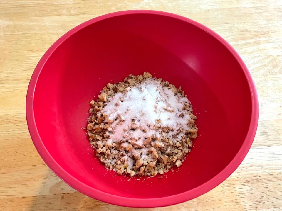 Chopped walnuts and sugar for Anneta's dad's baklava