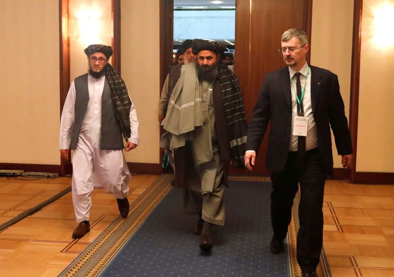 Taliban's negotiator Mullah Abdul Ghani Baradar attends the Afghan peace conference in Moscow