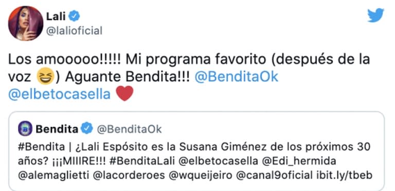 Lali Espósito reveló qué programa de televisión es su favorito después de La Voz