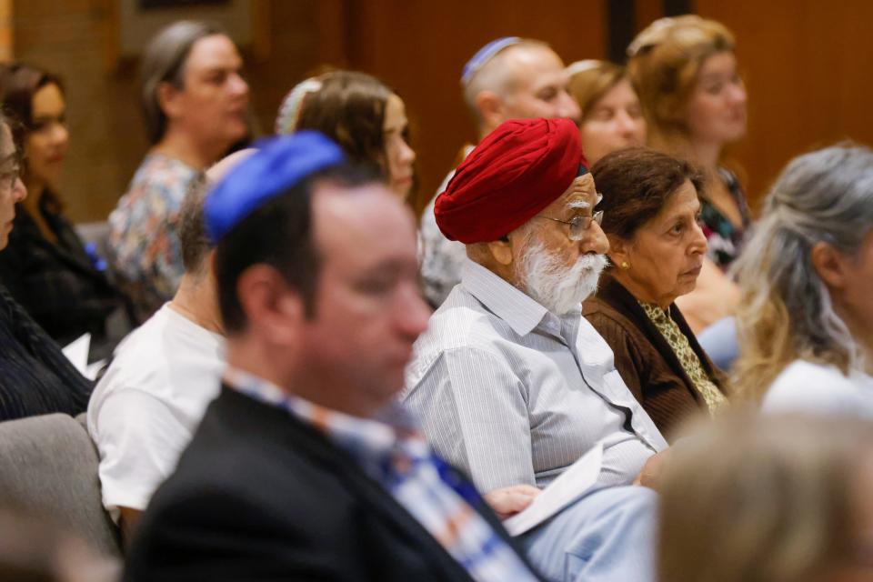 People attend the Oklahoma City Jewish Community Prayer Vigil for Israel on Thursday at Temple B'nai Israel in Oklahoma City.