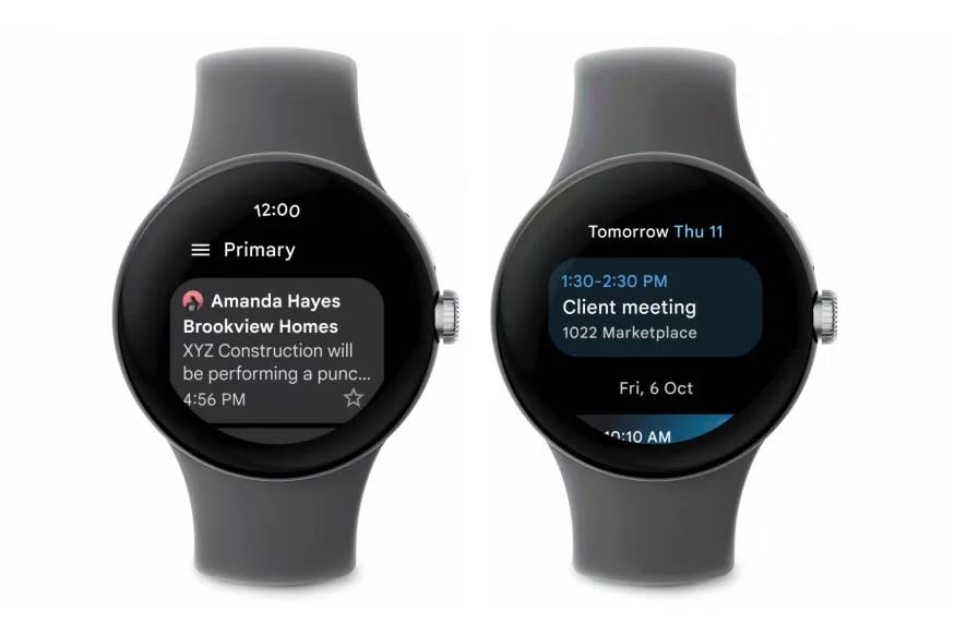 Gmail and Calendar apps on Wear OS