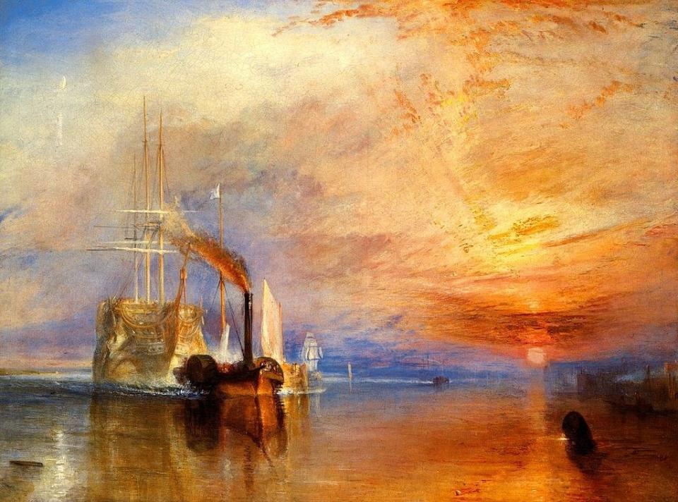 The Fighting Temeraire depicts a once-great gunship being brought up the Thames to a shipyard. When Turner showed his painting in 1839, he included the following lines in the display: