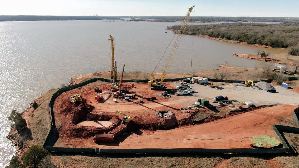 Contractors at work earlier this year were installing new intake pipes that will increase the amount of water that can be pulled from Arcadia Lake to supply water to Edmond homes and businesses.