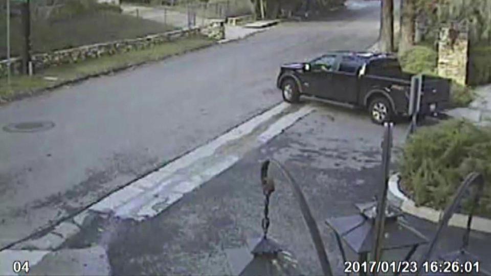 A neighbor's home security camera shows Monica Sementilli leaving her home in her black Ford F-150 pickup truck on Jan, 23, 2017.   