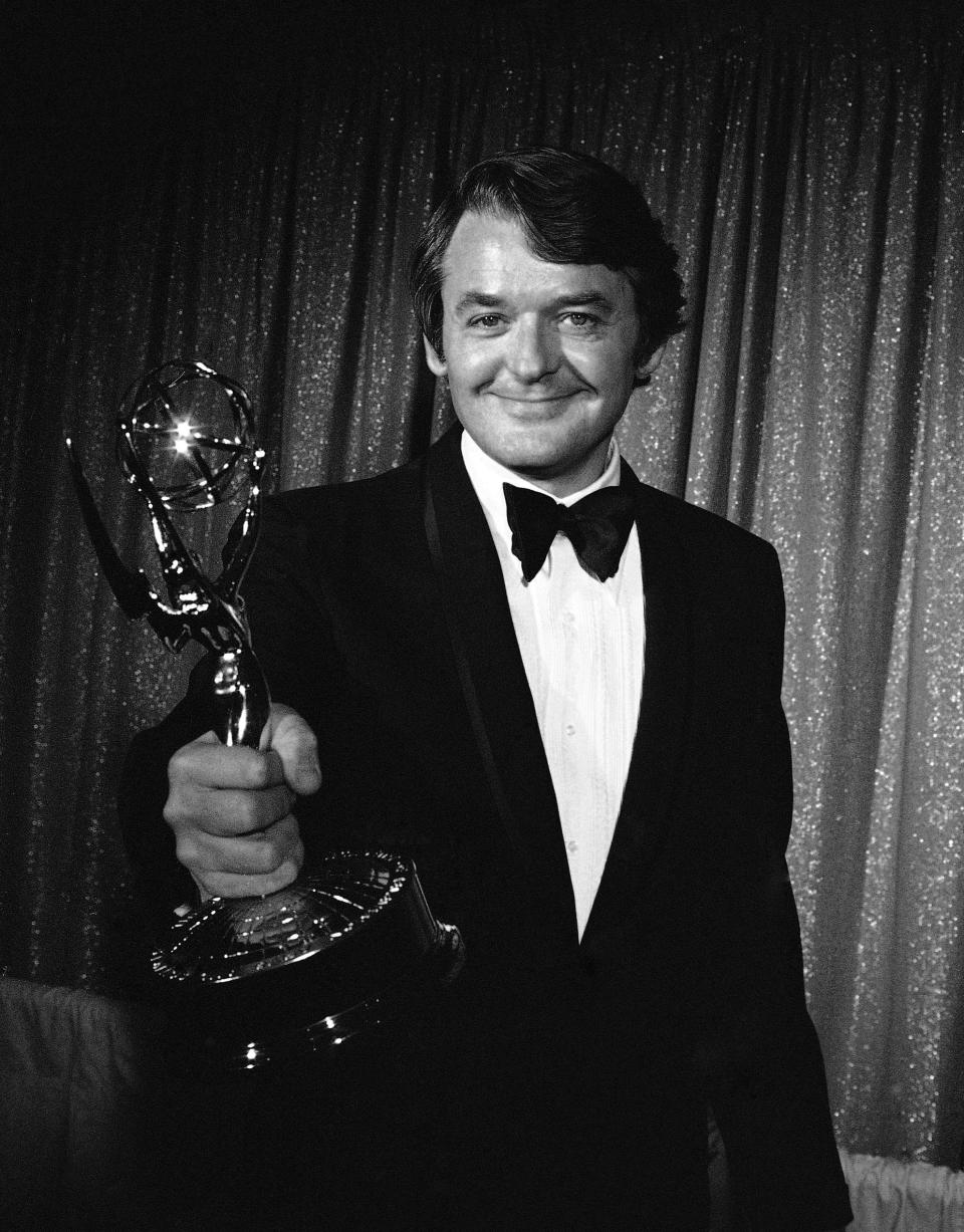 FILE - Actor Hal Holbrook hold his Emmy Award for best actor in a drama series for his role in "The Senator" at the Emmy Awards in Los Angeles on May 10, 1971. Holbrook died on Jan. 23 in Beverly Hills, California, his representative, Steve Rohr, told The Associated Press Tuesday. He was 95. (AP Photo/David F. Smith, File)