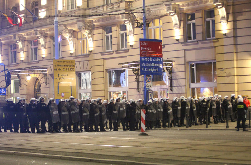 The police presence remained strong into the night after the 1-1 draw, to prevent any further violence.