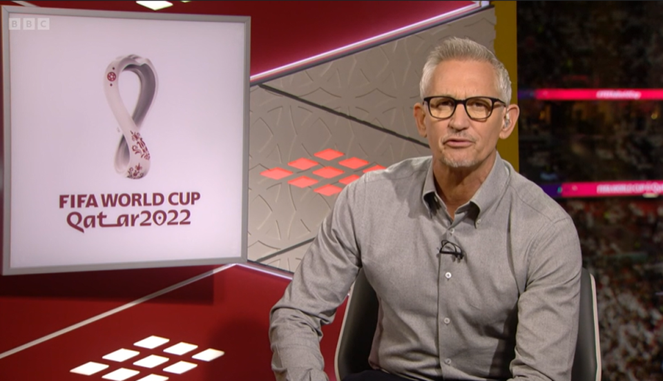 Gary Lineker delivering his opening speech during the Qatar World Cup (BBC)