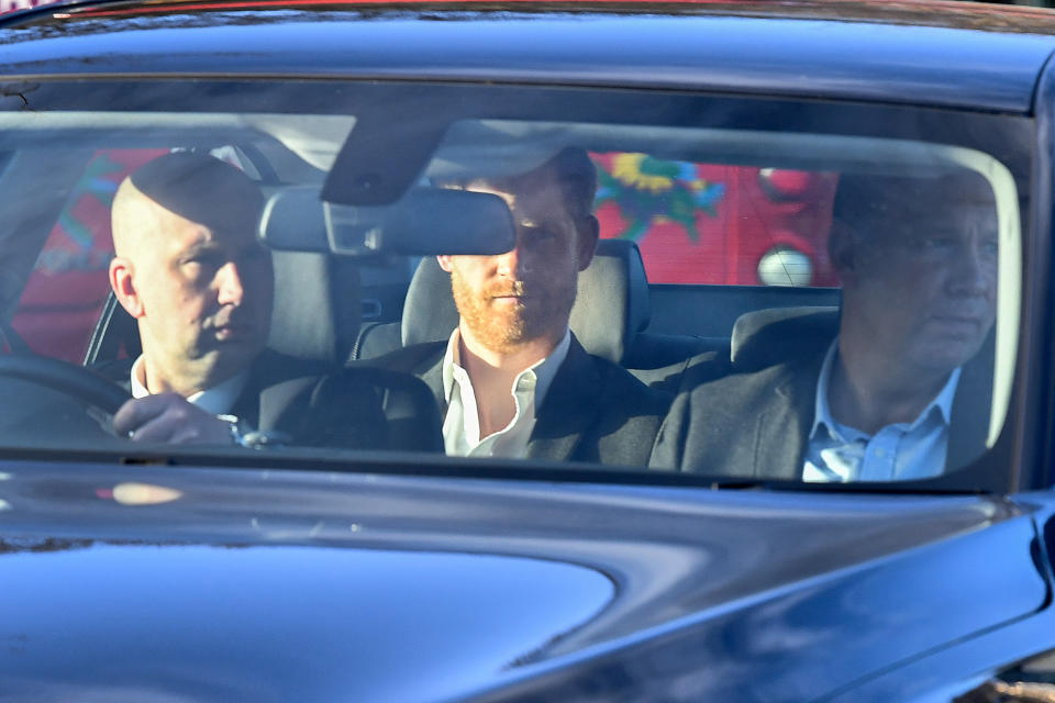 EDINBURGH, SCOTLAND - FEBRUARY 26: Prince Harry arrives at Waverley Station following attending a Travalyst event on February 26, in Edinburgh,Scotland (Photo by Jeff J Mitchell/Getty Images)