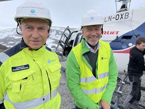 Minister of Petroleum and Energy, Terje Aasland and CEO of Statkraft, Christian Rynning-Tøessen during the opening of Vesle Kjela and Storlia hydropower plants today.