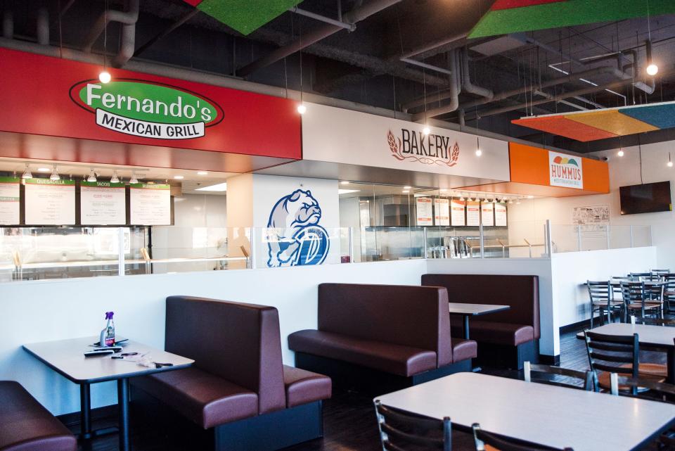 Fernando's Mexican Grill and Hummus Mediterranean Grill share the ground floor of Home2 Suites at Drake University.