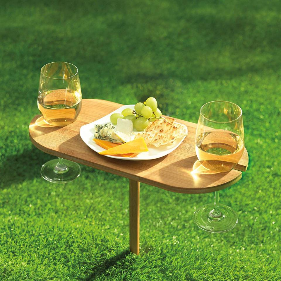 13) Tovolo Outdoor Wine Holder Bamboo Table
