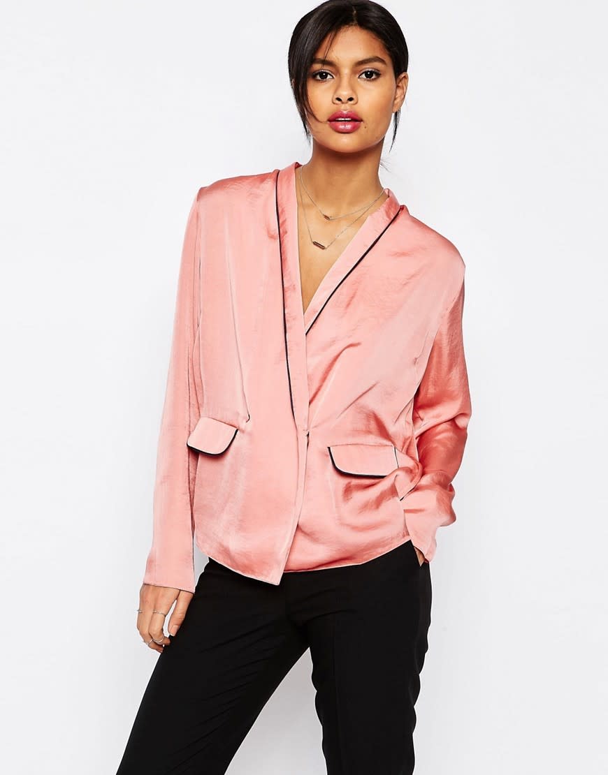 Satin Wrap Front Pyjama Blouse