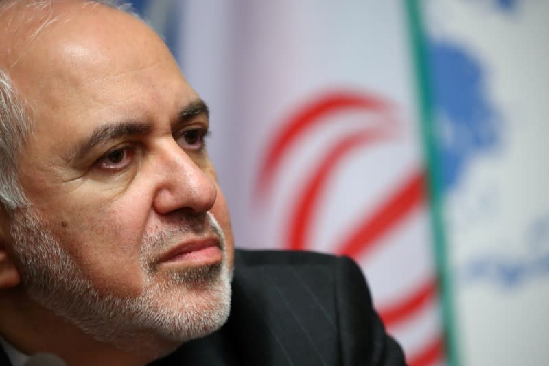 Iran's FM Mohammad Javad Zarif attends a news conference in Geneva