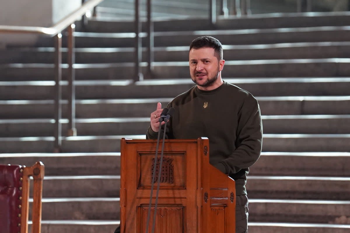 Mr Zelensky addresses Parliament today (Getty Images)