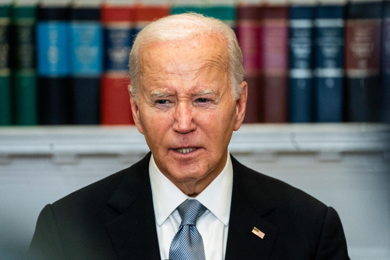 President Biden deliver remarks in the Roosevelt Room of the White House on July 14.