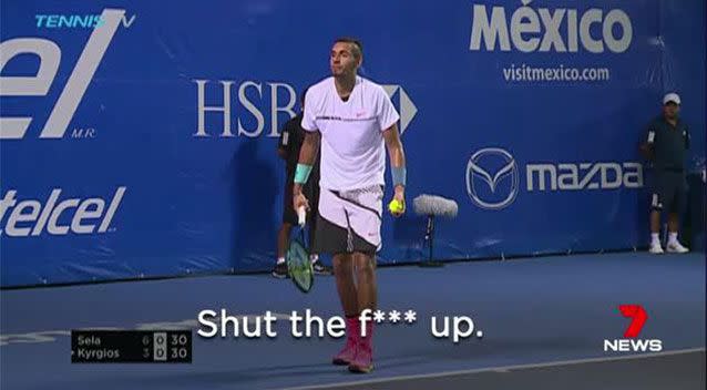 Nick Kyrgios made headlines for his outburst at fans earlier this year, before a heated confrontation with his opponent Bernard Tomic. Picture: 7 News