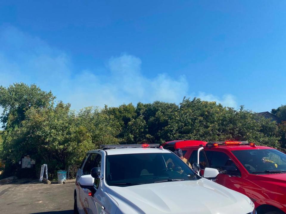 Fire crews from both Stanislaus and San Joaquin counties, assisted by Cal Fire and other agencies, battle a vegetation fire on both sides of McHenry Avenue near the Stanislaus River on Monday, July 3, 2023.