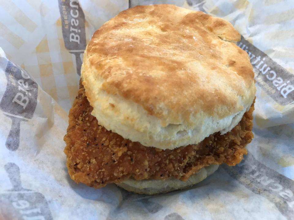 As you might expect at a restaurant named Biscuitville, biscuits are king, and the brand’s signature is that a new batch is cooked every 15 minutes.