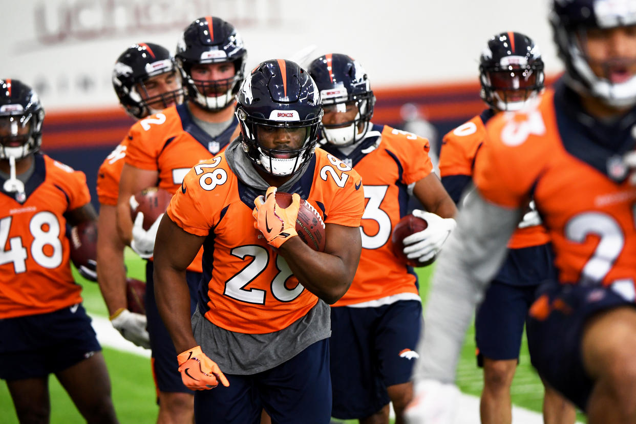 CENTENNIAL, CO - JUNE 4: Denver Broncos running back Royce Freeman #28 during camp at UCHealth Training Center in Centennial, Colorado on June 4, 2019. (Photo by Joe Amon/MediaNews Group/The Denver Post via Getty Images)