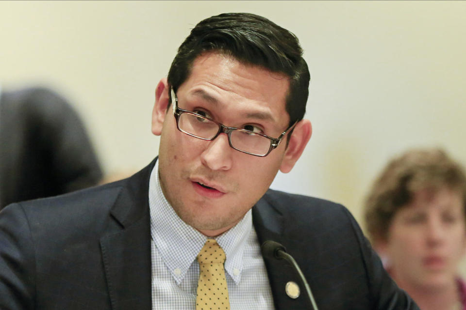 Nebraska state Sen. Tony Vargas of Omaha speaks at an Education Committee hearing in Lincoln in 2017. (Nati Harnik / AP file)