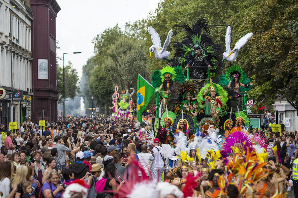 <p>Performers on a float take part in the Notting Hill Carnival on August 29, 2016 in London, England. (Photo by Jack Taylor/Getty Images) </p>