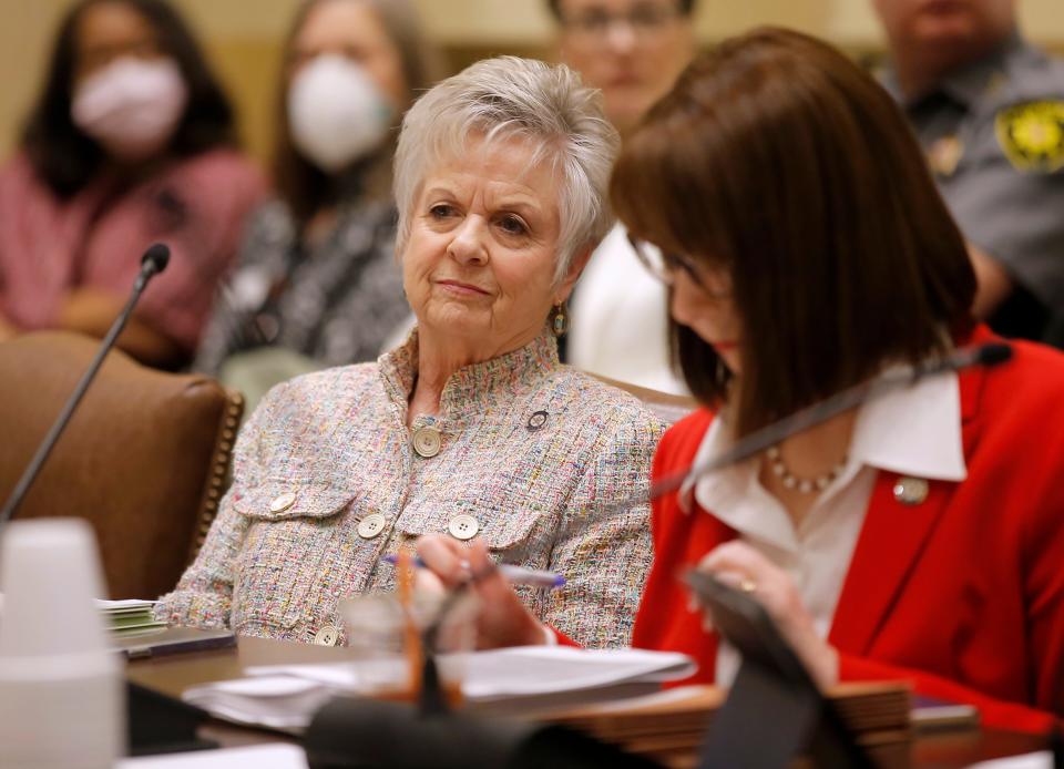 Sen. Julie Daniels listens to bill readings April 11 during the Senate judiciary committee meeting at the Oklahoma state Capitol in Oklahoma City.