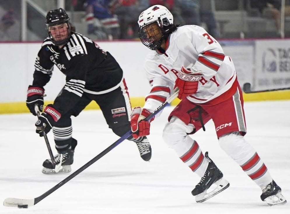 Xavier Abel, right, announced he is transferring from Drury University to become Tennessee State's first ice hockey player.
