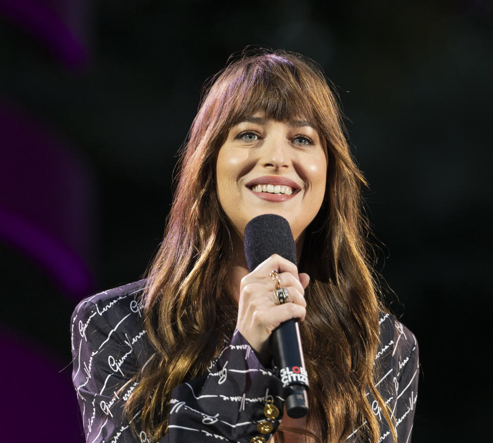 Dakota Johnson speaks on stage during 2019 Global Citizen Festival at Central Park in New York, NY on September 28, 2019 (Photo by Lev Radin / Pacific Press/Sipa USA)