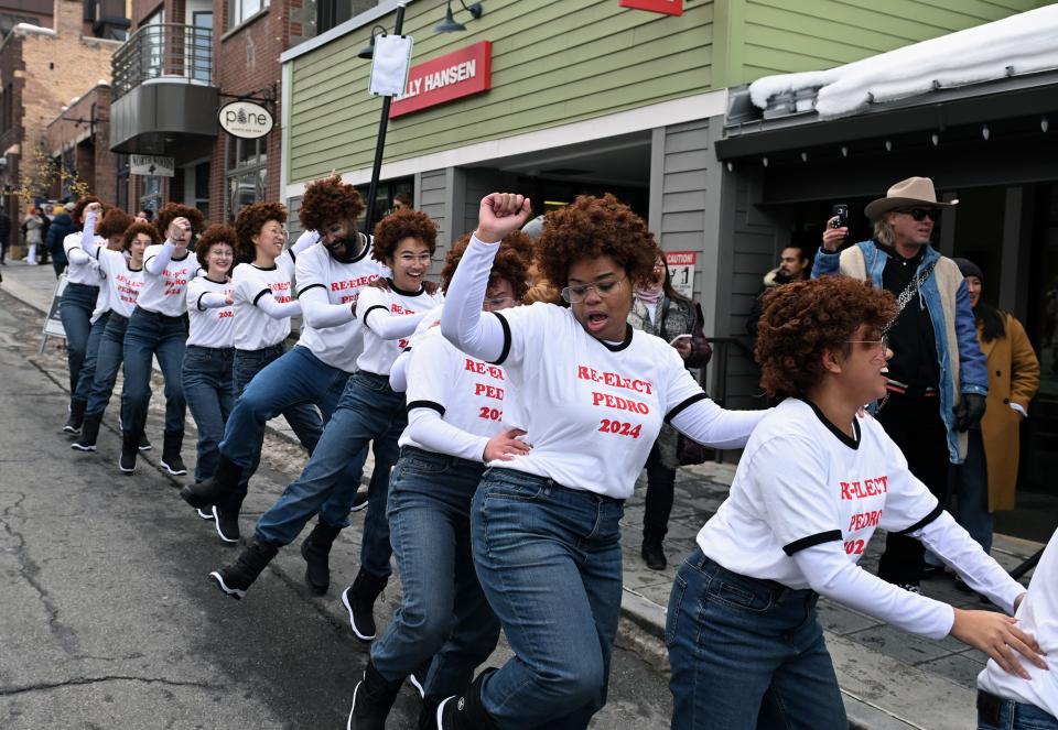 A ‘Napoleon Dynamite’ flash mob commemmorates the movie's 20th anniversary during the Sundance Film Festival in Park City, Utah this past January