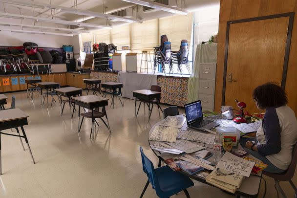 PHOTO: FILE - A teacher conducts an online math class from an empty classroom at John B. Wright Elementary School in Tucson, Arizona, Aug. 14, 2020. (Bloomberg via Getty Images, FILE)