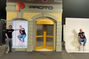 Howie Mandel at Proto headquarters in Los Angeles with the company's CEO and Inventor David Nussbaum.  Mandel, who has been named an advisor to the company, is seen beaming live into the Proto Epic.
