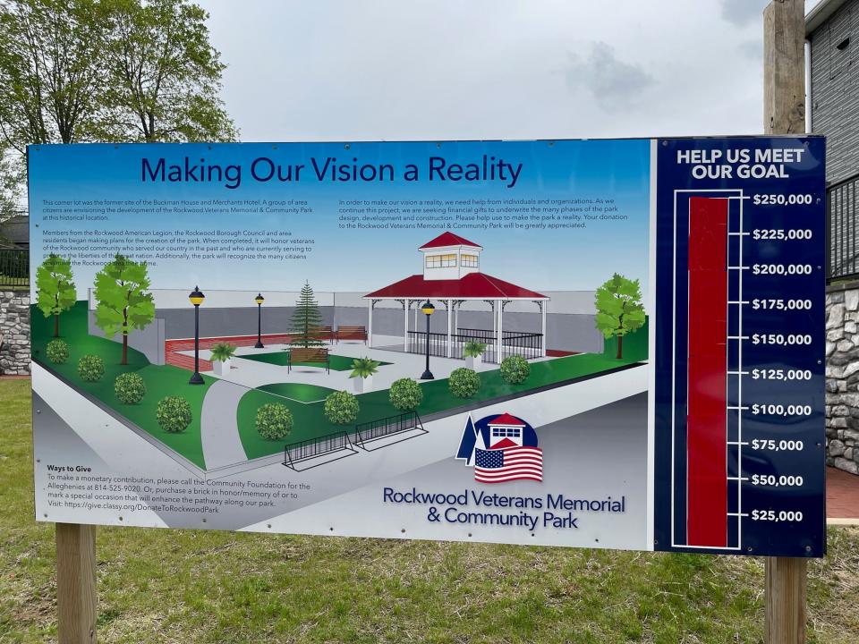 A sign at the Rockwood park includes a drawing of what the park will look like when the project is completed this fall.