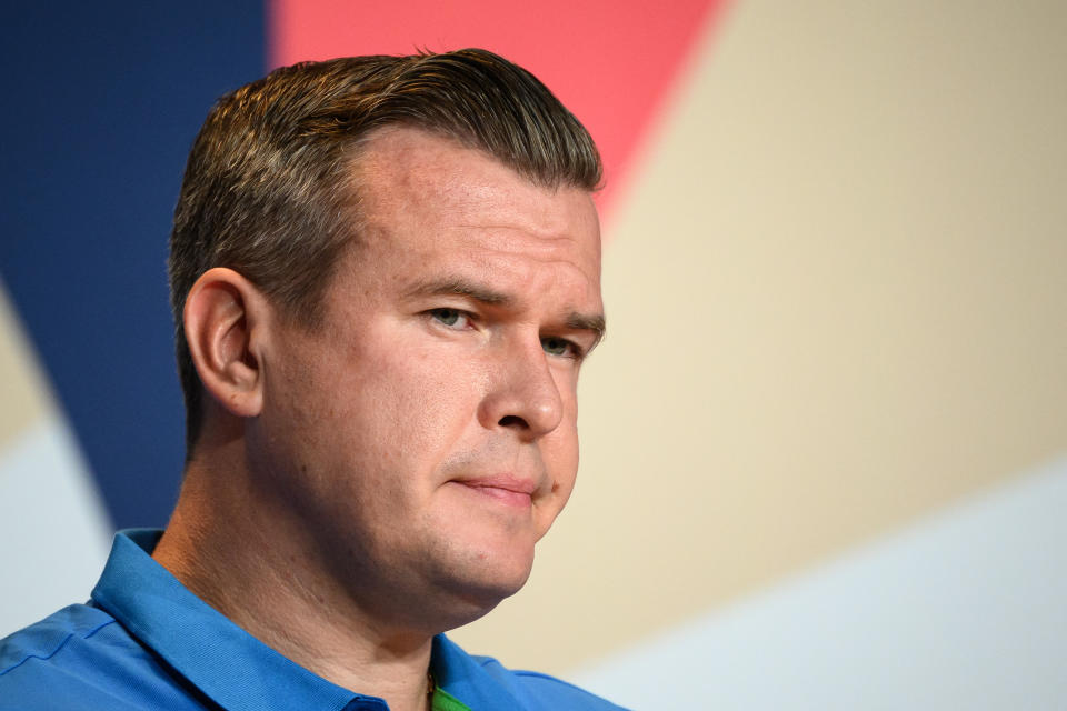 WADA president Witold Banka during Thursday's press conference. (Fabrice Coffrini/AFP via Getty Images)