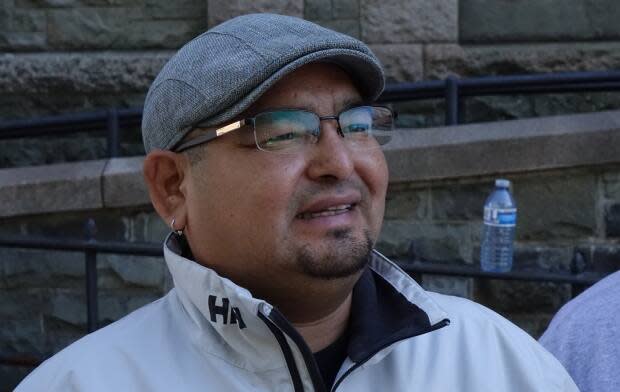 Innu Nation Grand Chief Etienne Rich, seen here standing outside Supreme Court in St. John's on Sept. 20, The group had put forward a lawsuit calling for an injunction to block the Muskrat Falls mitigation deal reached between Ottawa and Newfoundland and Labrador. (Patrick Butler/Radio-Canada - image credit)