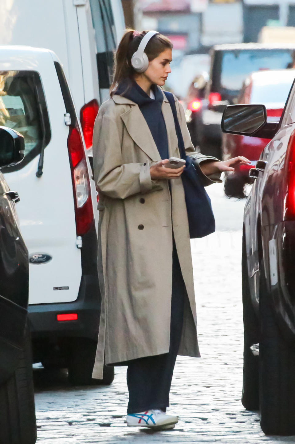 Kaia Gerber in New York City wearing Onitsuka Tiger sneakers