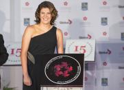 Soccer player Christine Sinclair stands beside her star during Canada's Walk of Fame induction ceremonies in Toronto September 21, 2013. REUTERS/Mark Blinch (CANADA - Tags: ENTERTAINMENT SPORT SOCCER)