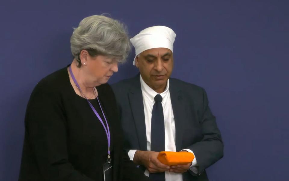 Jarnail Singh being sworn-in to give evidence